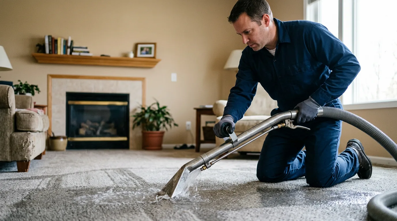 Water damage restoration technician working near Orleans, MI